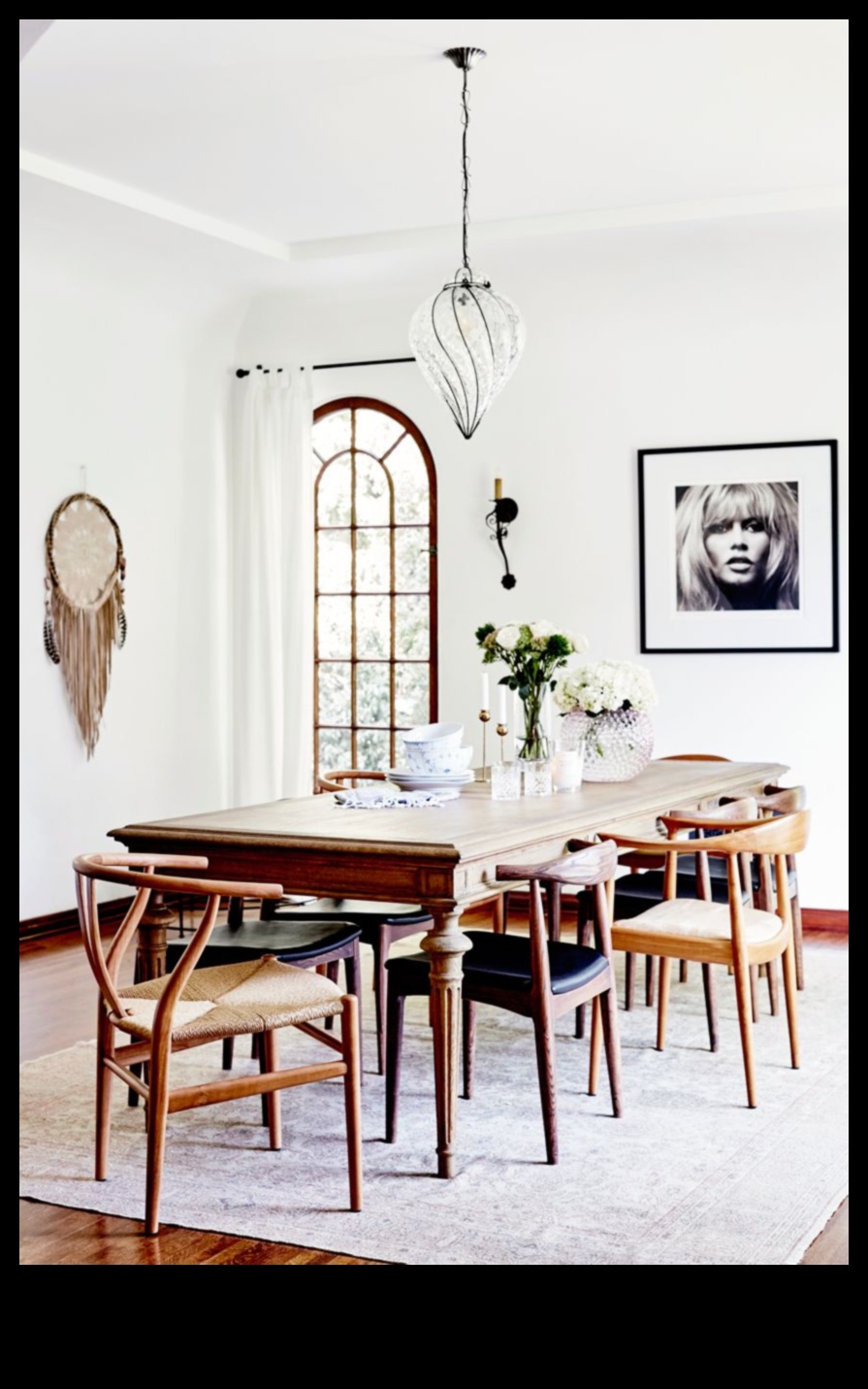 Διακόσμηση τραπεζαρίας εμπνευσμένη από Μποέμ με έντονα χρώματα